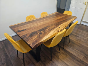 Striking Solid Wood Live Edge Walnut Dining Table with Metal Legs 200x90cm (Entire slab)