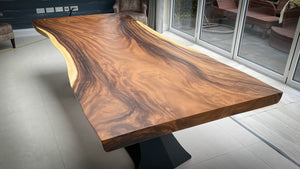 Striking Solid Wood Live Edge Walnut Dining Table with Metal Legs 220x90cm (Entire slab)