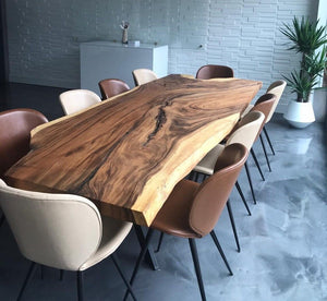 Striking Solid Wood Live Edge Walnut Dining Table with Metal Legs 200x90cm (Entire slab)